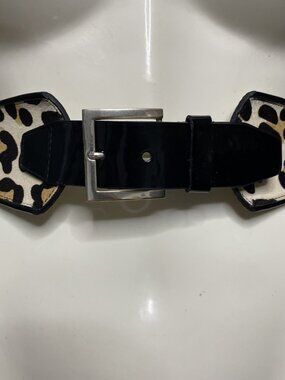 Calvin Klein Belt Vintage Y2K Small Leopard Print Wide Belt Leather Horsehair